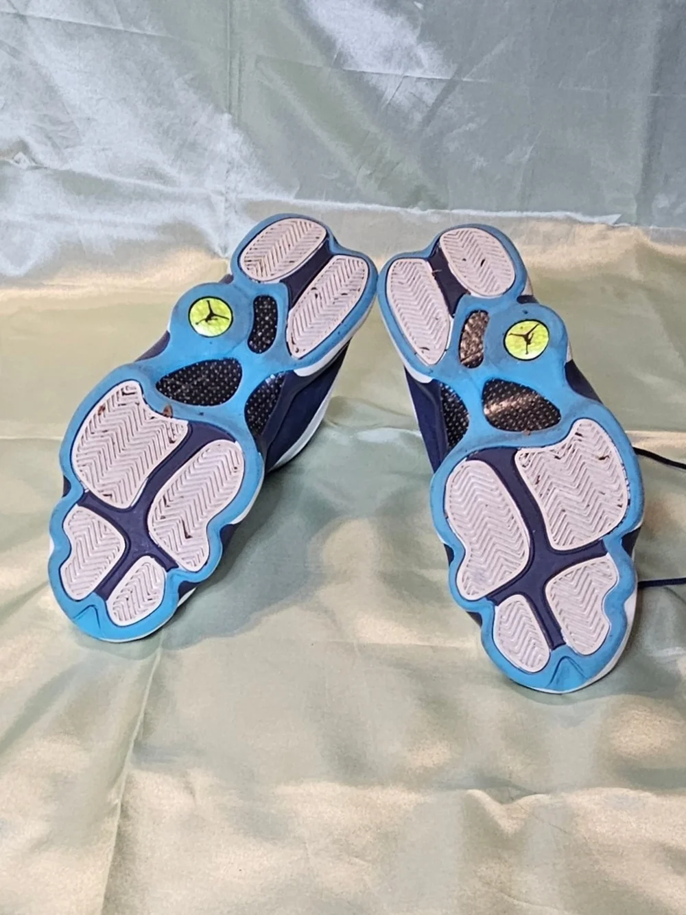 Air Jordan Retro Basketball Sneakers in White and Navy with Teal Accents